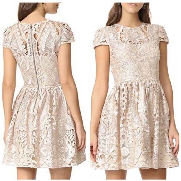 NWT NEW Alice + Olivia Gracia Nude Lace Fit and Flare Mini Dress - Picture 3 of 9